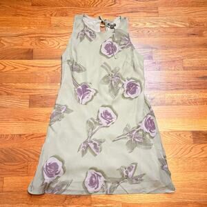 Wild Fable Womens XS Green Purple Floral Chiffon Dress Cottagecore Romantic Cute